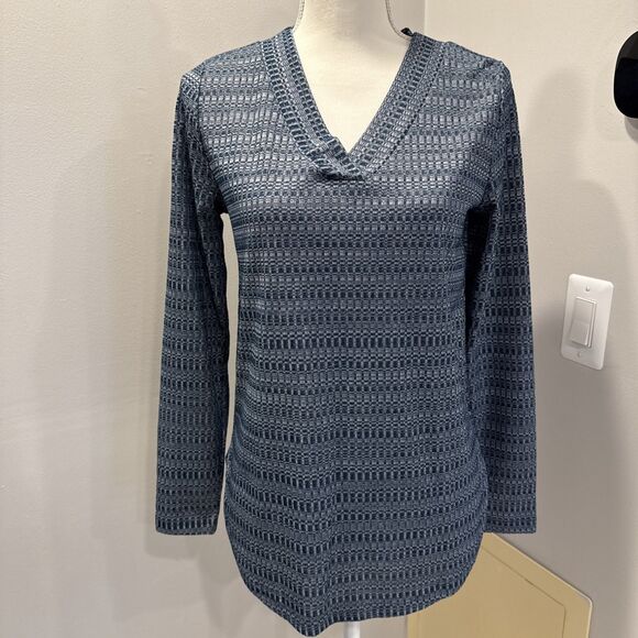 LOFT Tops - LOFT Women's Blue Print Knit Viscose V Neck Long Sleeve Pullover Top Blouse S